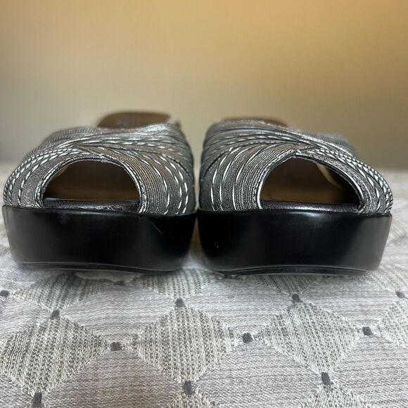 Cole Haan Metallic Silver Open Peep Toe Wedge Slip On Slide Sandal Women’s 8 B - Picture 8 of 16